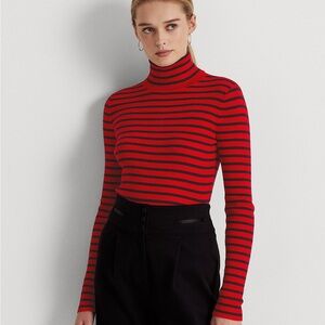 Ralph Lauren Red and Black Striped Long Sleeve Top